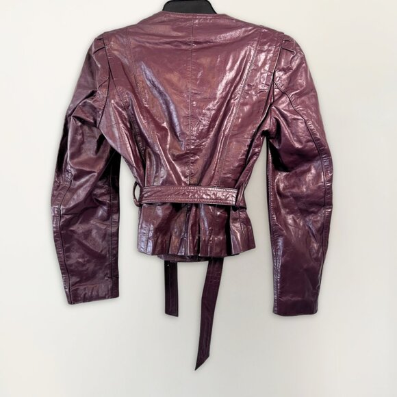 Vintage Sheplers Maroon Leather Belted Jacket Size 10 Excellent - Picture 3 of 4
